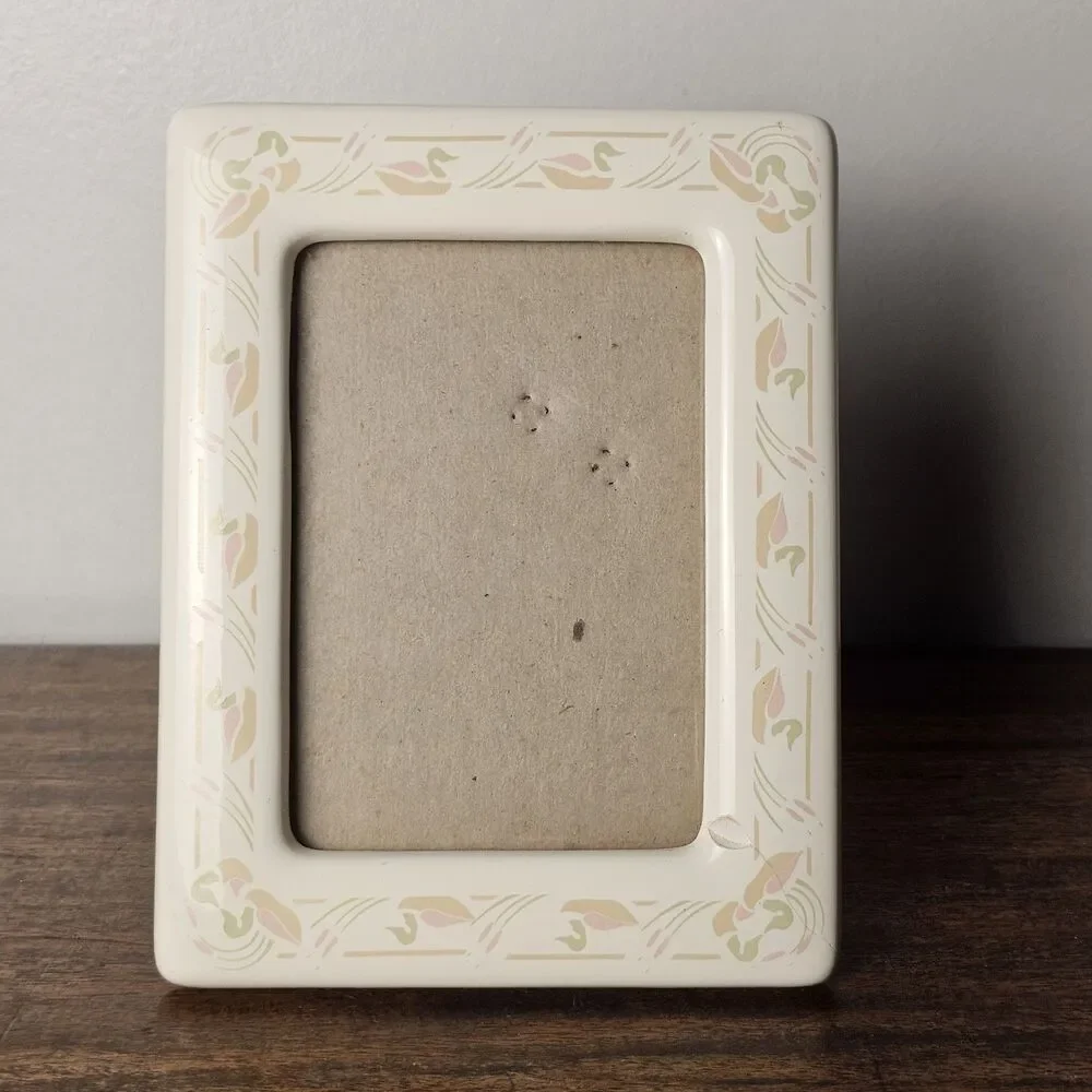 Vintage Ceramic Duck Picture Frame Pastel Nursery Decor Small Photo Frame
